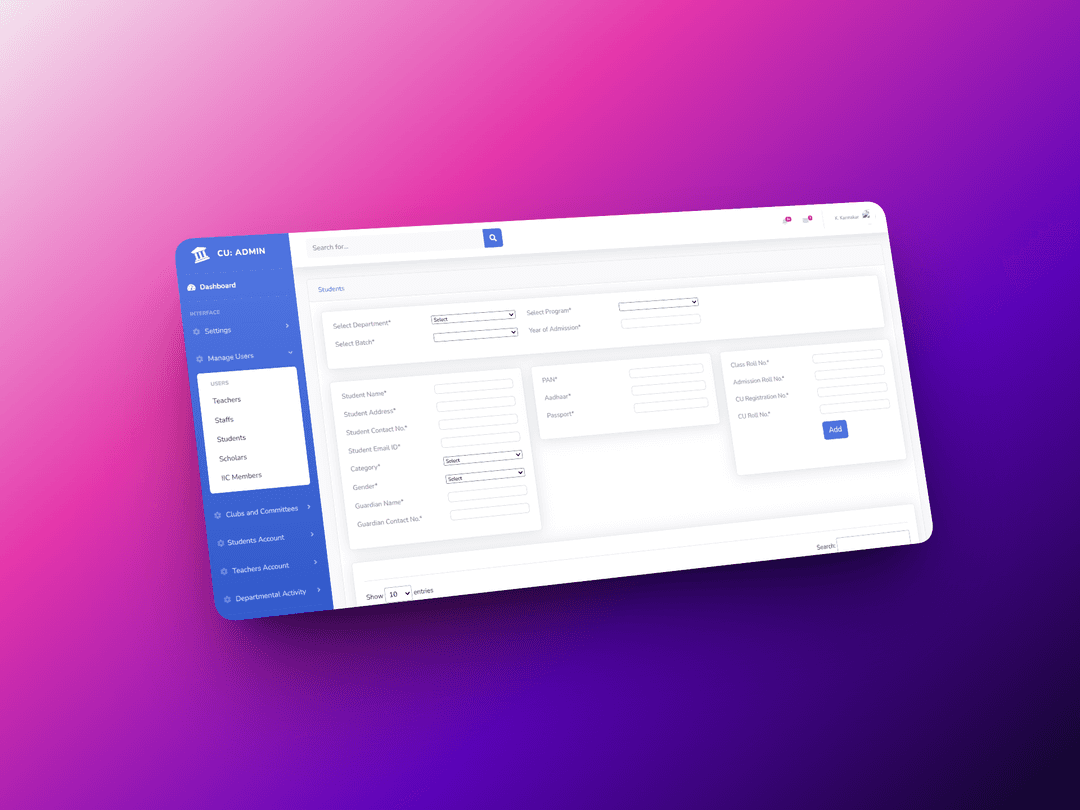 Calcutta University Dept. Management System